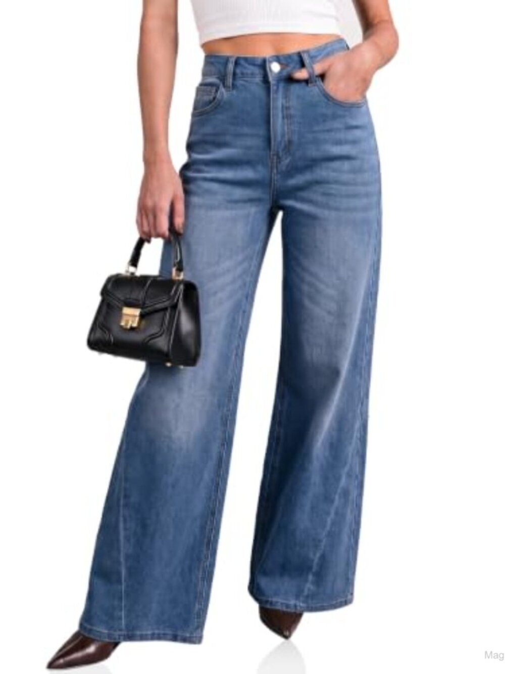 Wide Leg High Waisted Bootcut Jeans Lyocell Cotton Stretch Denim Pants